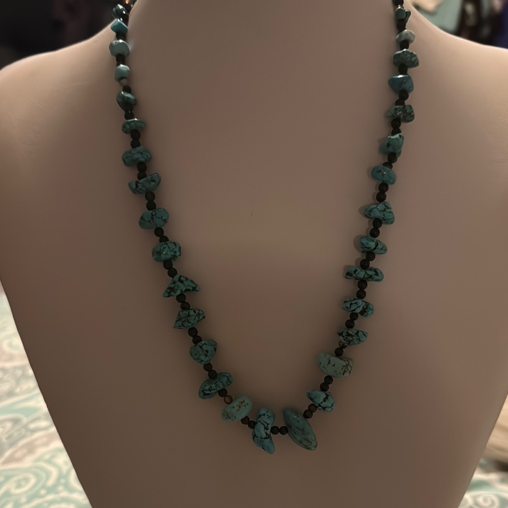 Blue Turquoise Beaded Necklace with Organic Design